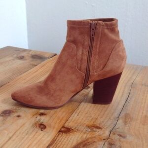 Aldo Tan Faux Suede Pointed Toe Stacked Heel Booties Size 9